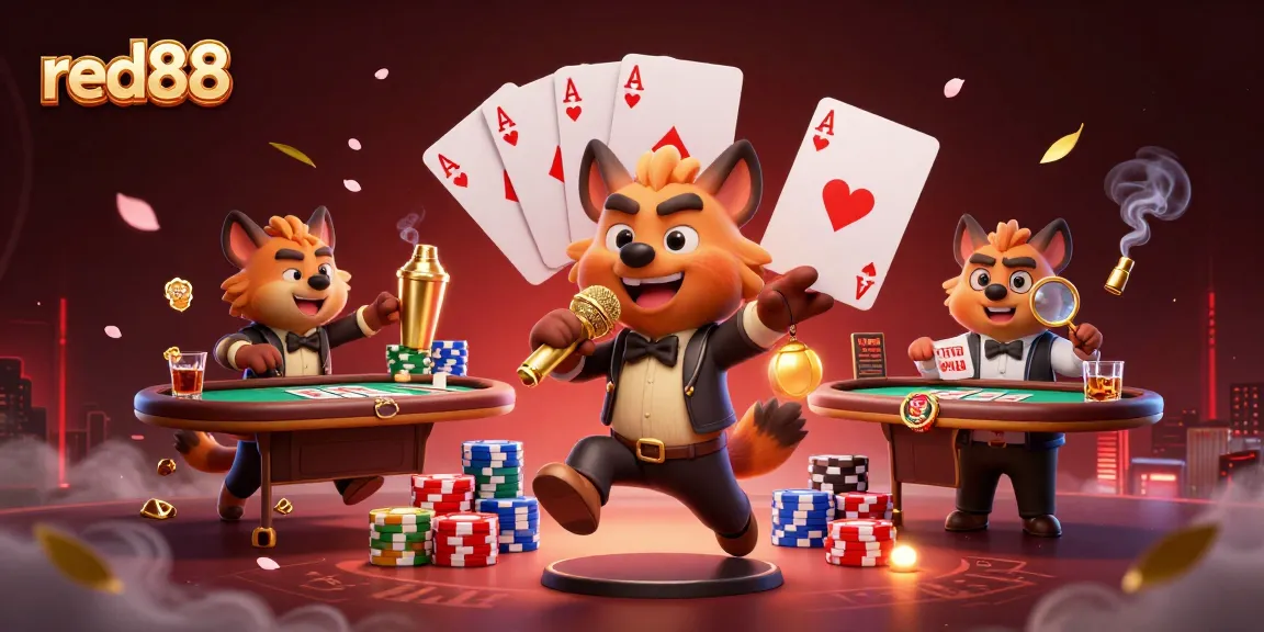 Engage with red88's lively casino atmosphere featuring charming hyenas and dynamic gaming elements.