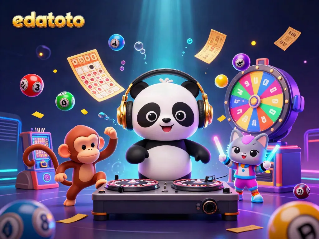 Engage with edatoto's online gaming experience featuring a fun DJ panda and vibrant animations.