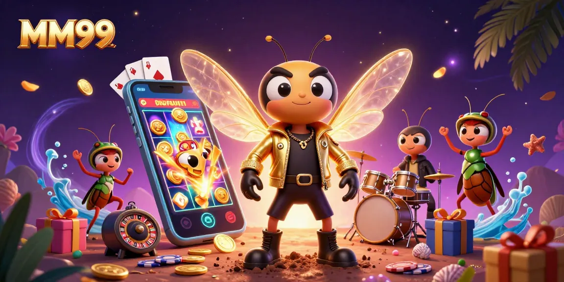 Win big at MM99 with vibrant gameplay and exciting casino elements in this captivating 3D illustration.