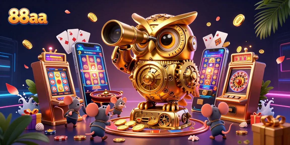 88aa's immersive gaming experience showcases lively characters amid a vibrant casino scene.