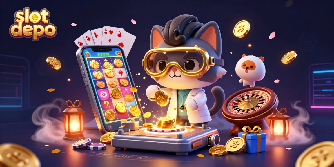 Engage with thrilling slot depo adventures through dynamic spins and golden wins in this vibrant illustration.