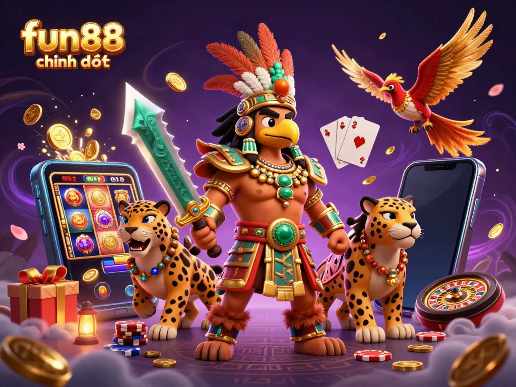 Experience the excitement of fun88 chính thức with vibrant characters and casino elements in a dynamic scene.