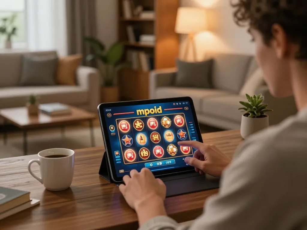 Engage with the mpoid slot game on a tablet in a cozy home setup.