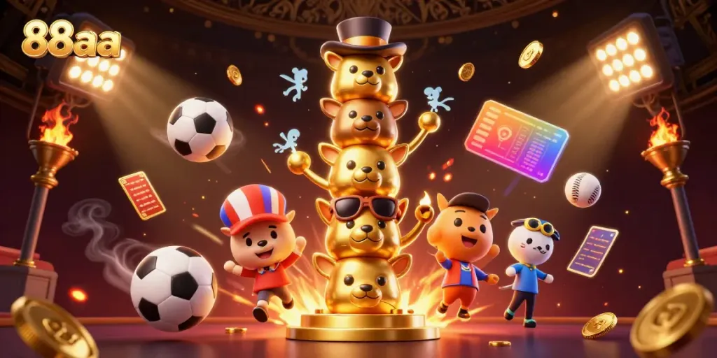 Experience thrilling gameplay with 88aa as golden totem poles dance among dazzling sports elements.