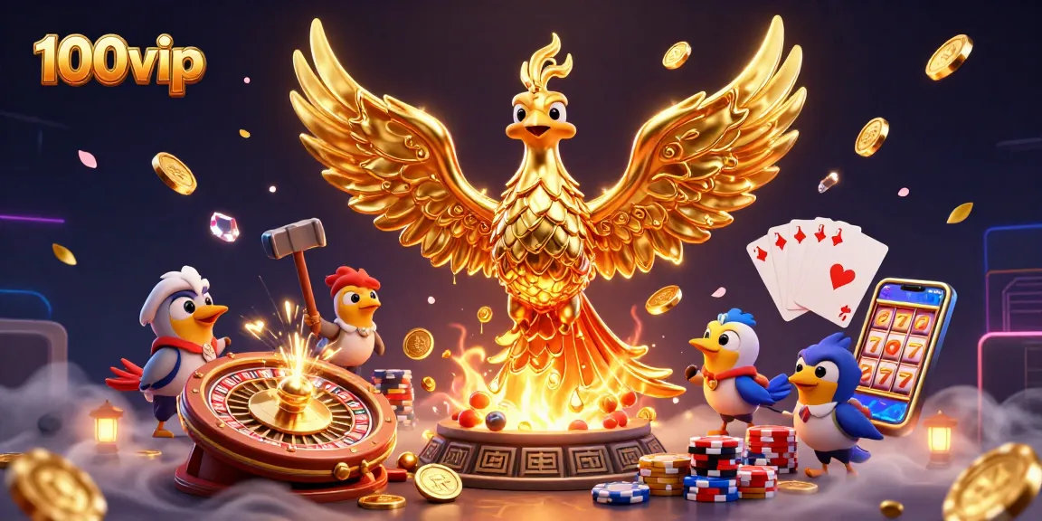 Experience the thrill of winning at 100vip, surrounded by gold coins and vibrant gaming elements.
