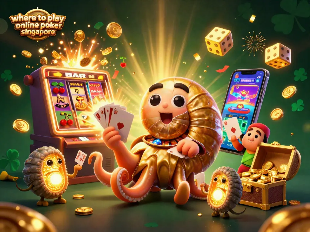 Experience the excitement of where to play online poker singapore with a vibrant 3D casino illustration featuring thrilling poker and game elements.