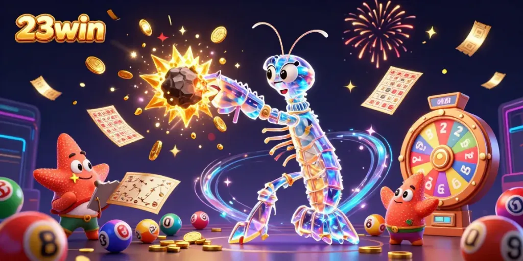Engage with exciting gaming features at 23win as the galactic samurai mantis shrimp battles for treasure.