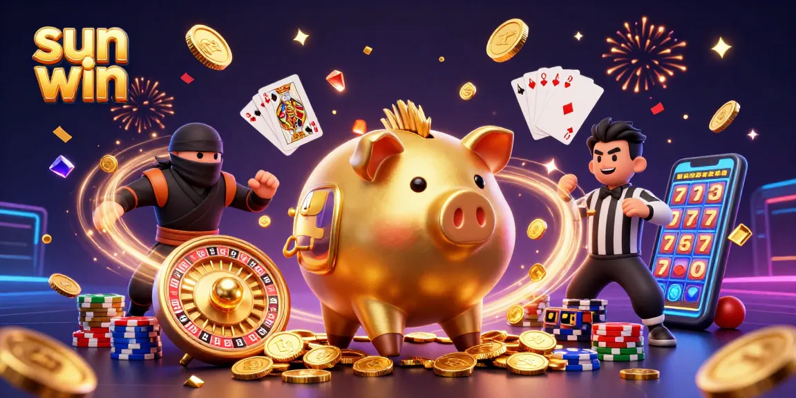 Experience excitement with sun win as golden coins cascade and games spin in a vibrant casino scene.