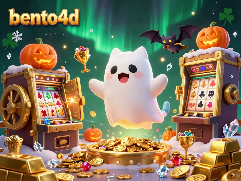 Bento4d offers an immersive casino experience with a ghost cat and jackpot themes in its vibrant design.