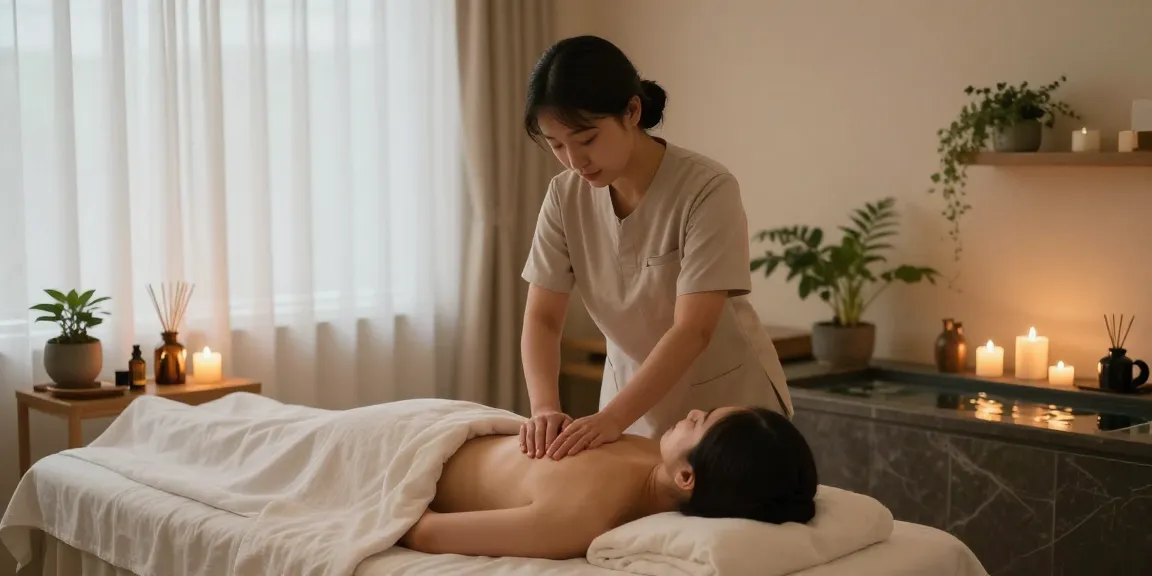 Relaxing atmosphere showcasing a therapist giving a 잠실출장마사지 in a serene spa setting.