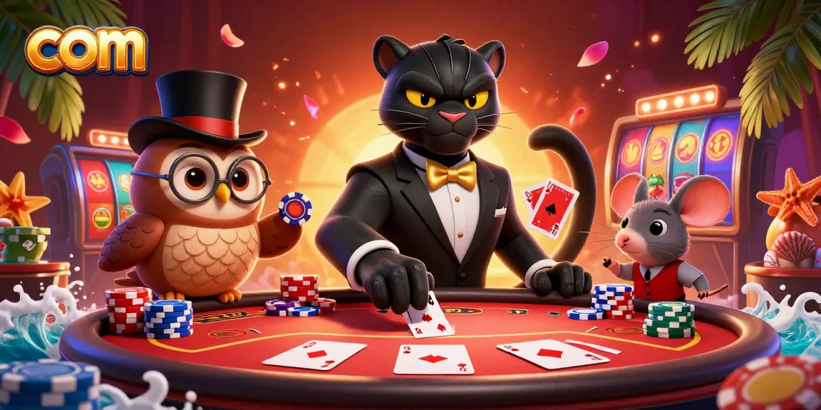 Experience the thrill of com while the stylish panther deals cards in a vibrant casino scene.