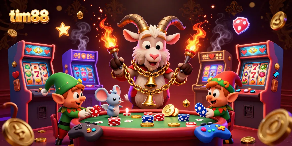 Join the festive action at tim 88's vibrant casino with cartoon Krampus and mischievous elves!