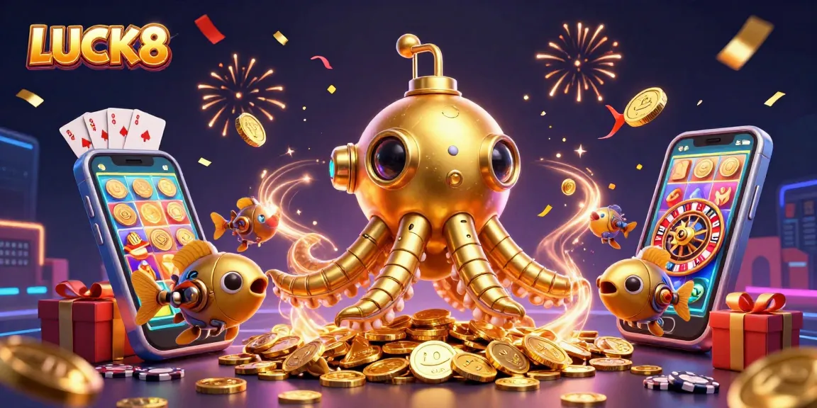 Experience the excitement of LUCK8 with this vibrant and engaging casino illustration featuring dynamic gaming elements.