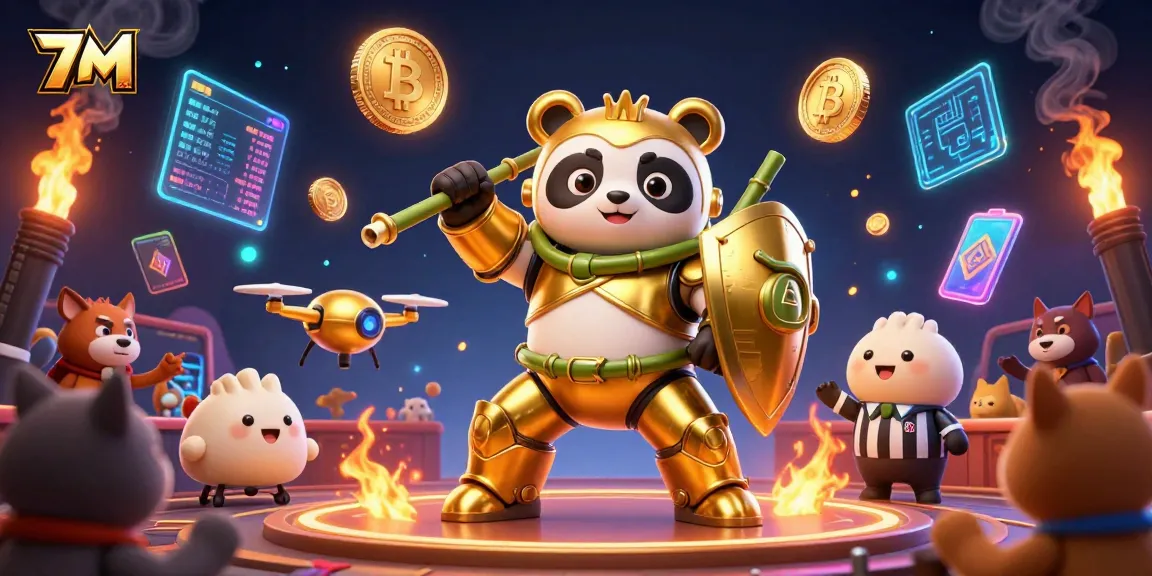 Experience the excitement of 7M in a vibrant, animated casino arena with crypto elements.