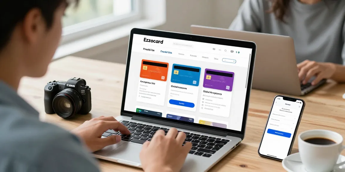Exploring Ezzocard's prepaid Visa and Mastercard options in a vibrant online shopping setting.
