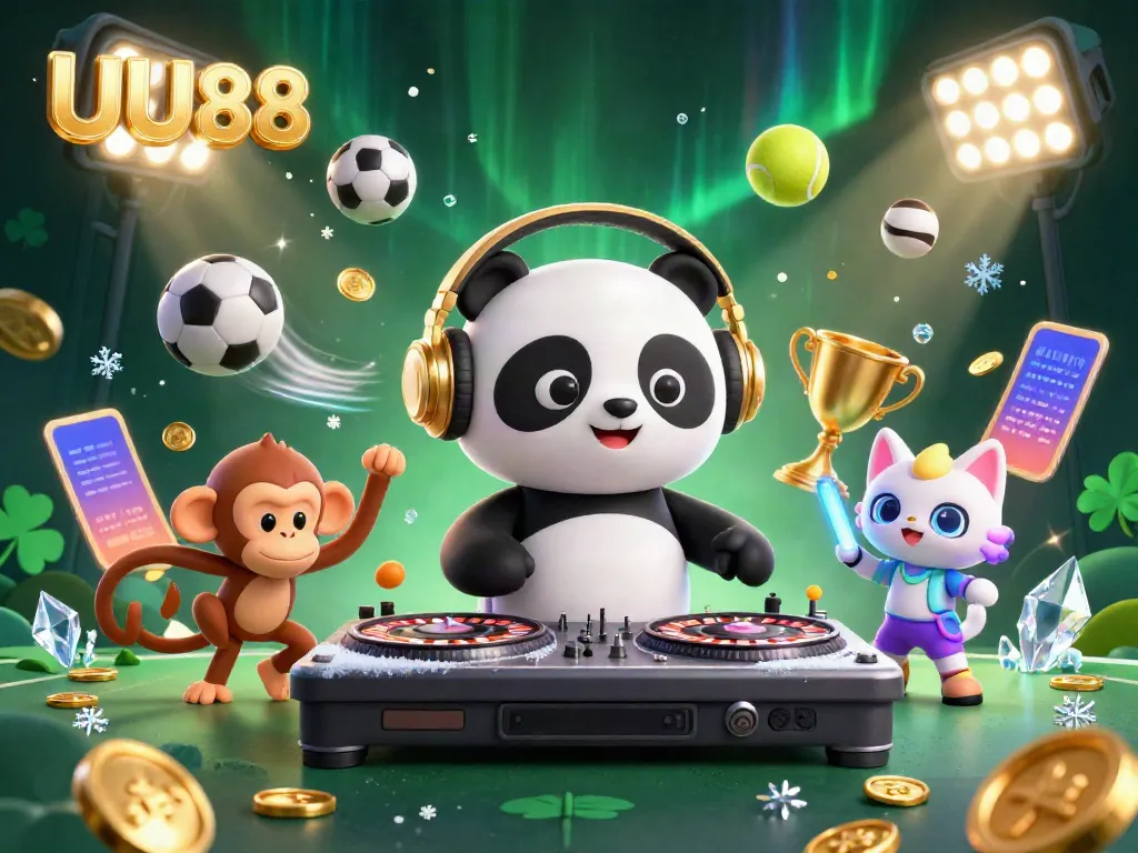 Experience UU88's vibrant online casino world featuring energetic characters in a dynamic celebration.