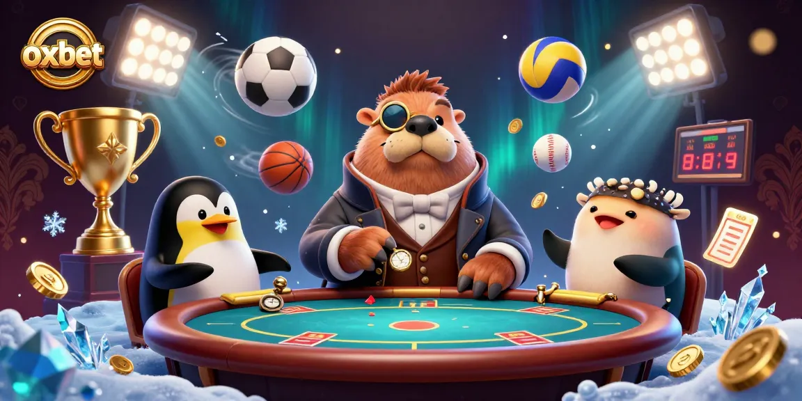 Join the exciting game at oxbet with a jolly walrus and penguin dealer in a dazzling underwater setting.