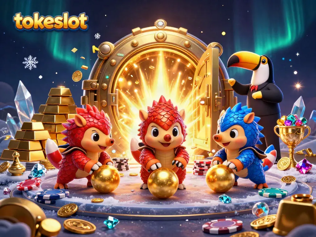 Engage with tokeslot through thrilling gameplay featuring vibrant pangolins amidst dazzling casino treasures.