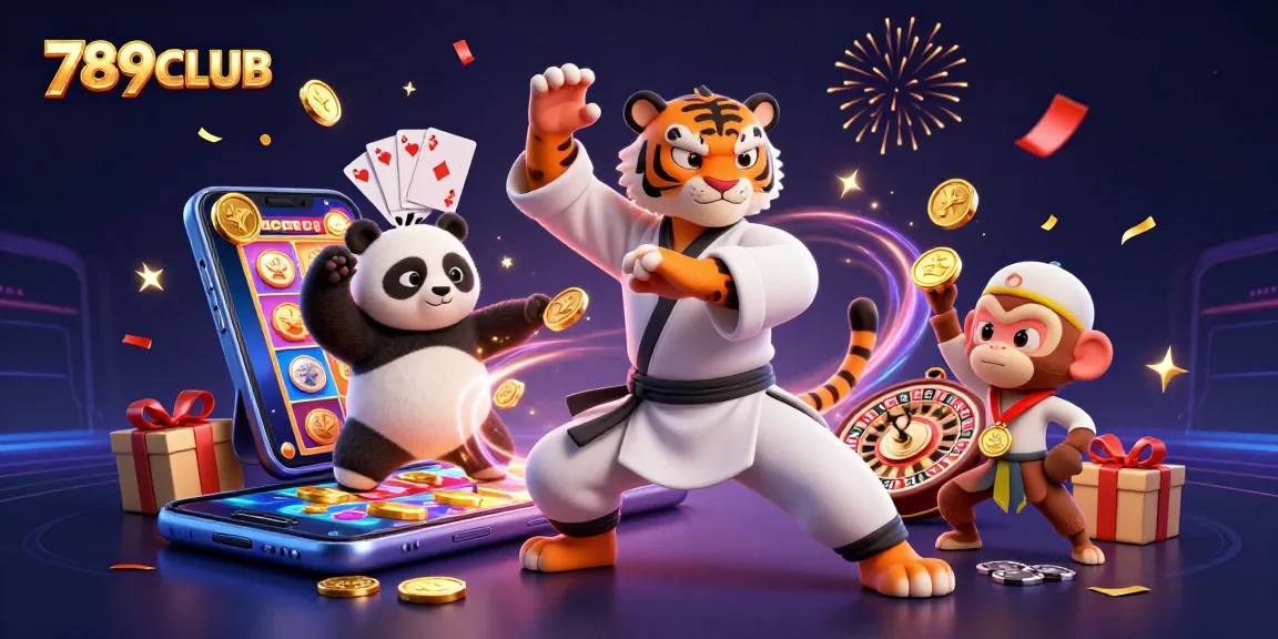 Experience high-stakes excitement with 789CLUB as a kung fu tiger and friends chase jackpots in a vibrant casino scene.