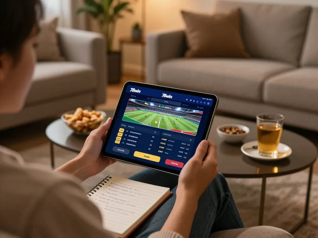 Engaging online sports betting at 78win with tablet interface showcasing live odds.