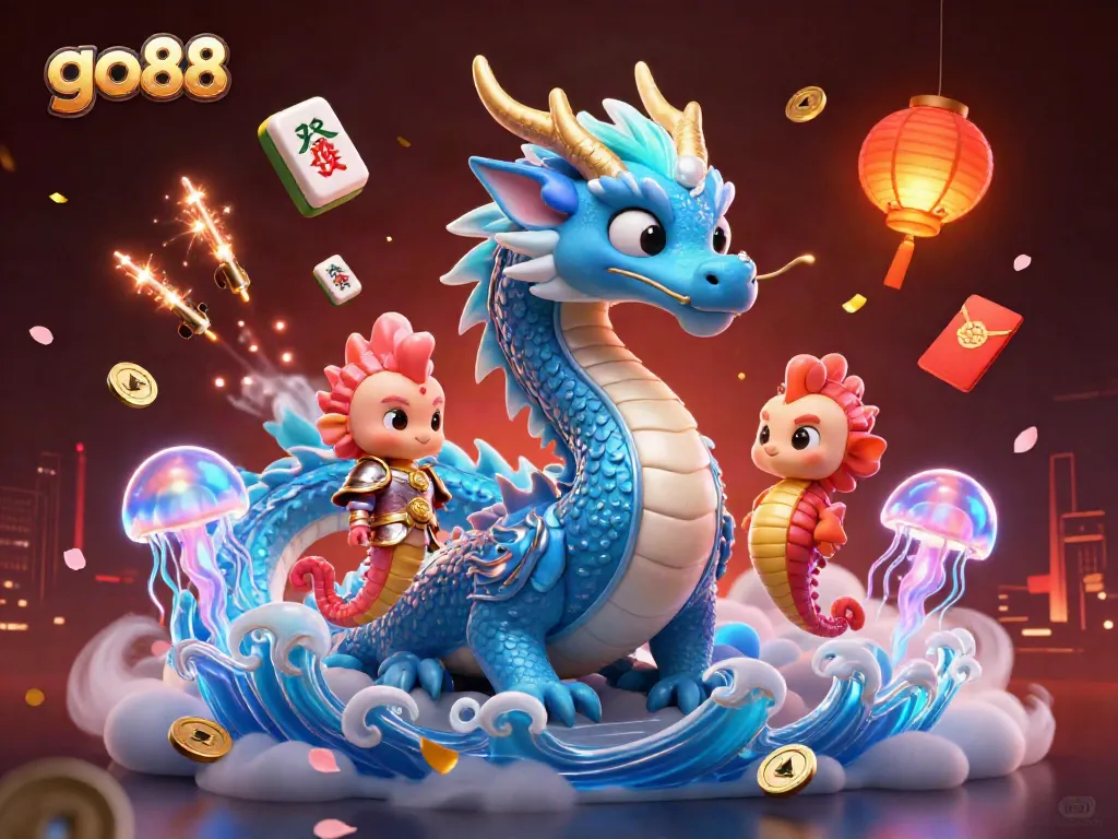 Engage with go88's thrilling world of games featuring a majestic water dragon, marine knight, and glowing jellyfish.