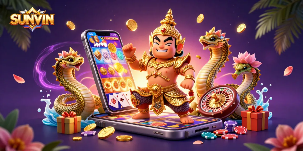 Experience the thrilling SUNVIN adventure with a vibrant casino scene featuring an array of exciting games.