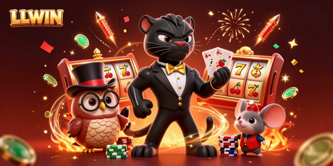 LLWIN brings excitement with a stylish party scene featuring a panther dealer and whimsical characters.