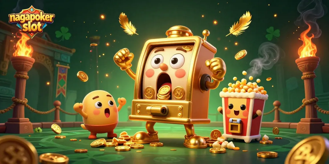 Experience the excitement of nagapoker slot as cartoon slot machines celebrate a jackpot win amid dazzling visual effects.