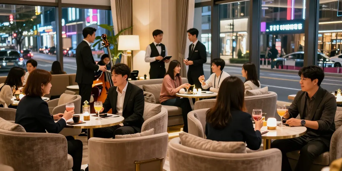 강남 타이밍의 고급 바에서 손님과 매니저가 즐거운 시간을 보내고 있는 모습