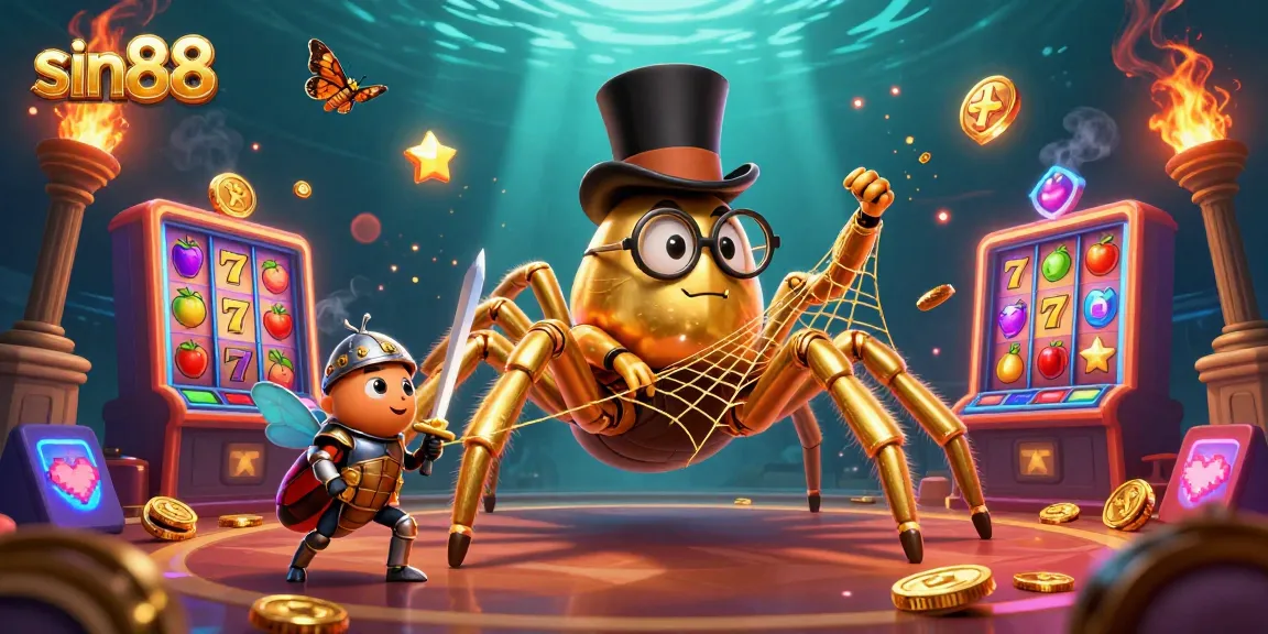 Experience sin88 with a dynamic 3D fantasy scene featuring casino elements and playful characters.