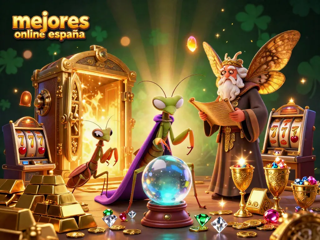 Ilustración 3D de los mejores casinos online en España, con personajes de casino y oro brillante.