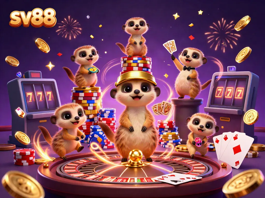 Experience the excitement of sv88 casino with 3D meerkats, vibrant gaming elements, and dynamic action.
