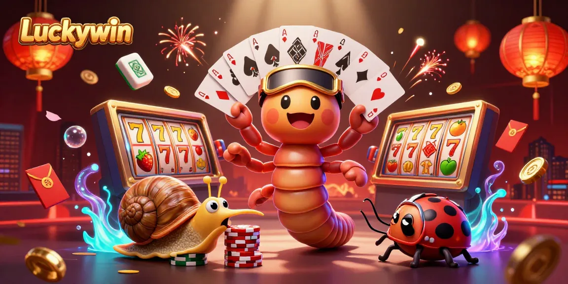 Experience Luckywin with a vibrant 3D casino illustration showcasing games and high rolls.