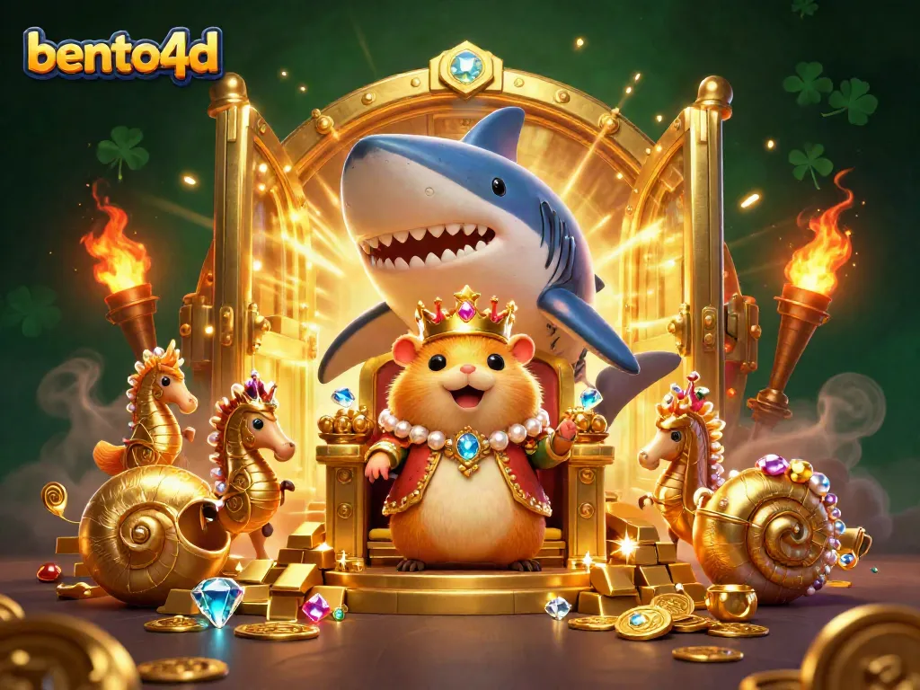 Bento4d unleashes winning strategies in this vibrant casino scene with treasures and royal characters.