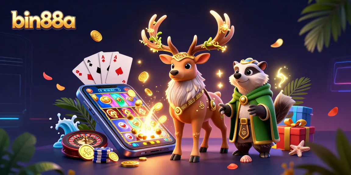 Engage in thrilling gaming adventures at bin88a with vibrant characters and dynamic casino elements.