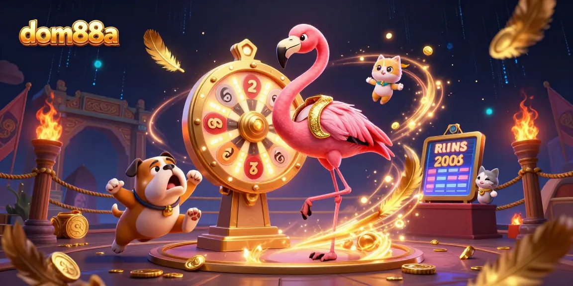 Spin the prize wheel with dom88a's 3D cartoon characters in an exciting casino-themed scene.