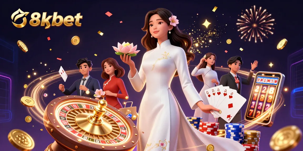 Experience thrilling wins playing at 8xbet with vibrant casino elements and a beautiful Asian woman.