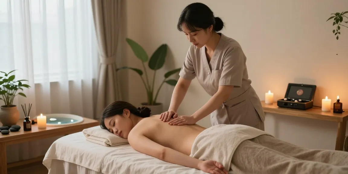 Experience soothing 분당출장마사지 in a tranquil spa setting with calming lights and essential oils.