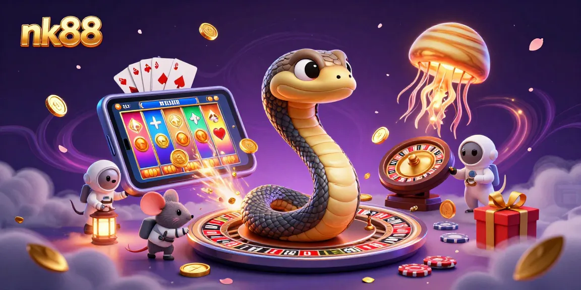 Experience the excitement of nk88 with a 3D cartoon illustration showcasing the vibrant gambling scene.