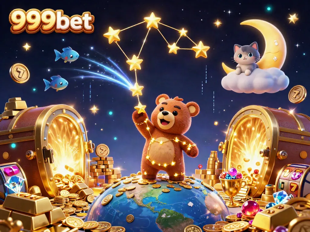 Win big with captivating 999bet treasures, featuring golden stars and jackpot game elements.