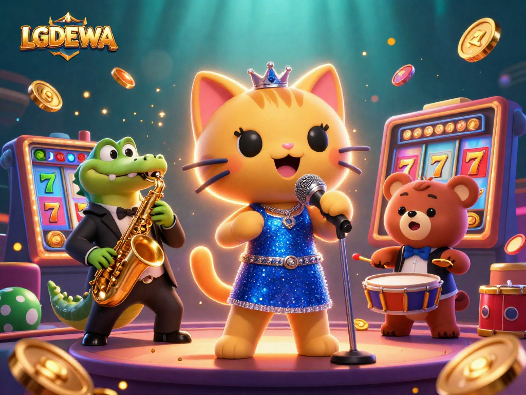 Celebrate gaming wins with LGODEWA's lively 3D casino scene featuring animated animals.