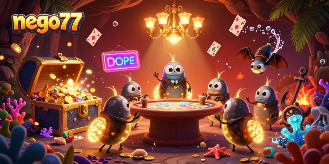 Nego77 lights up a cave casino with glowworms, showcasing stunning gaming visuals and elements.