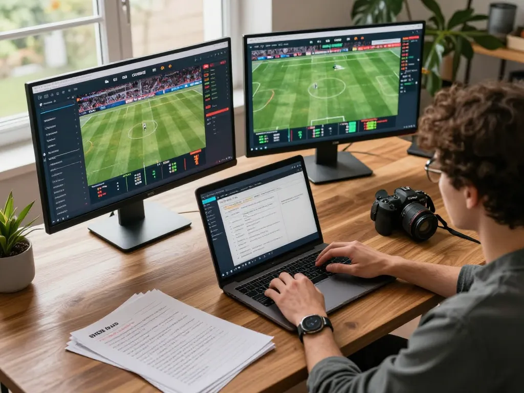 Engaging in sports betting on GK88 platform with multiple screens and notes.