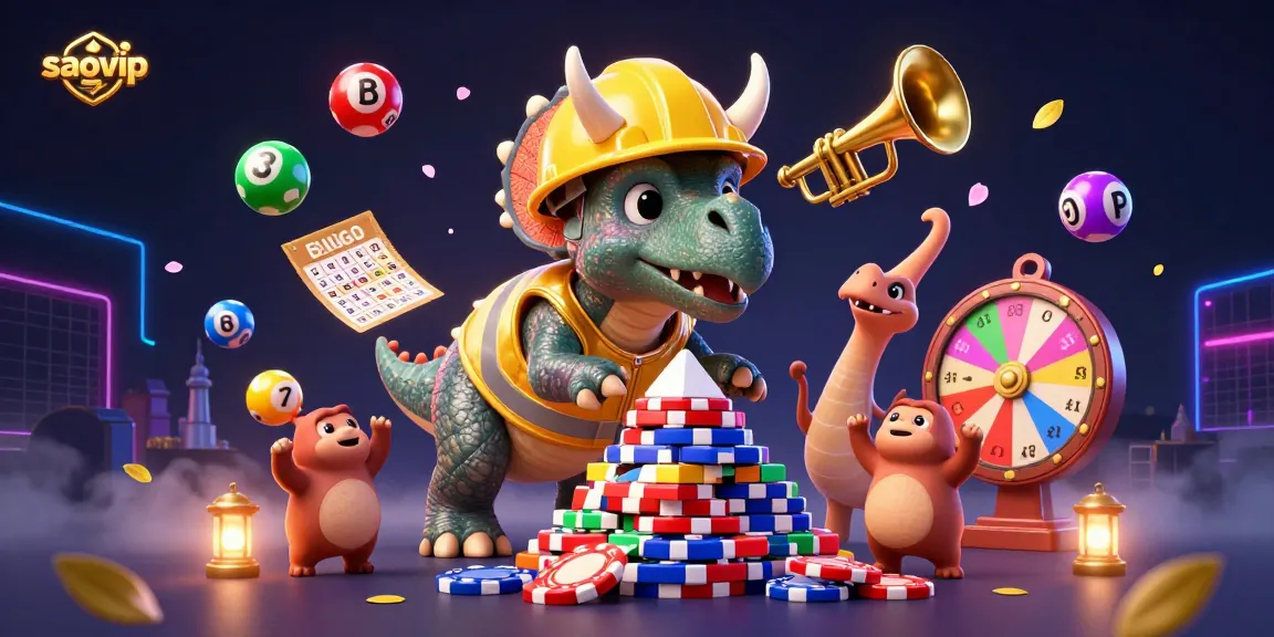 Experience the excitement of saovip as a triceratops builds a poker chip pyramid in celebration.