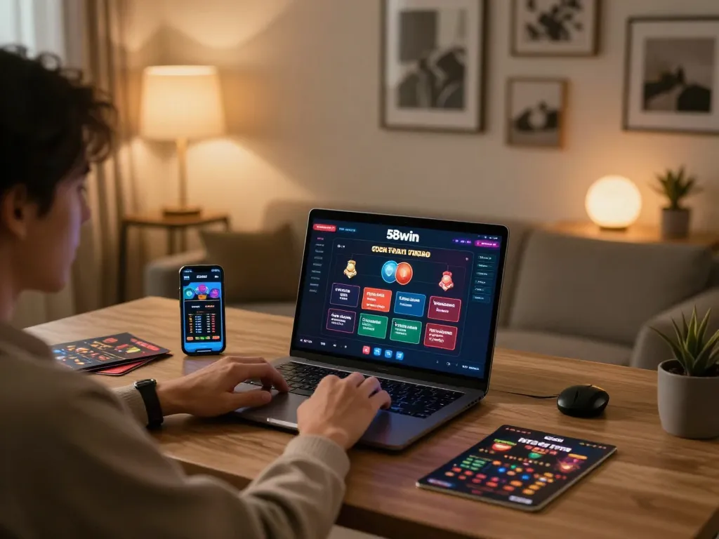 Engaged player using the 58wiin app on smartphone while analyzing betting strategies
