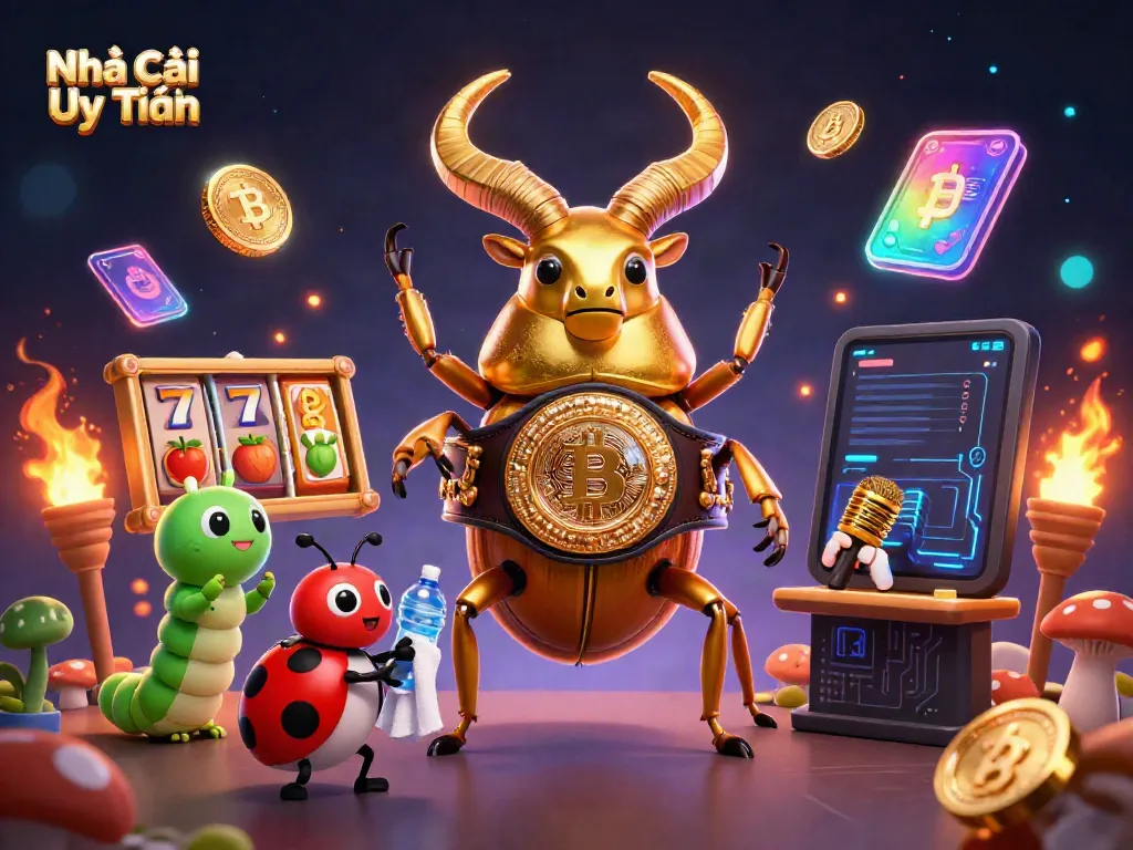 Engaging illustration depicting Nhà Cái Uy Tín characters in a dynamic casino setting with glowing elements.