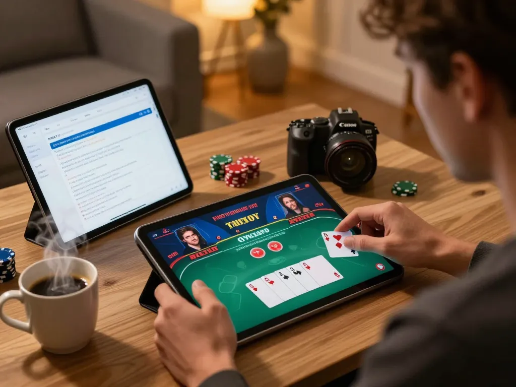 Experience LGOLUX LOGIN excitement during an intense online poker session in a cozy home setting.