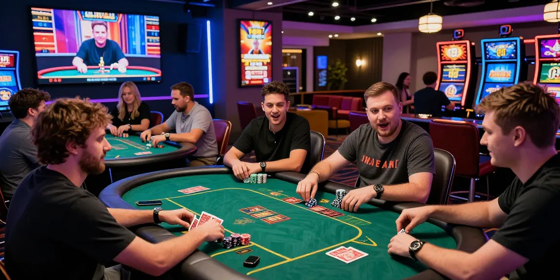 KO66 Casino vibrant gaming scene with players enjoying slots and poker.