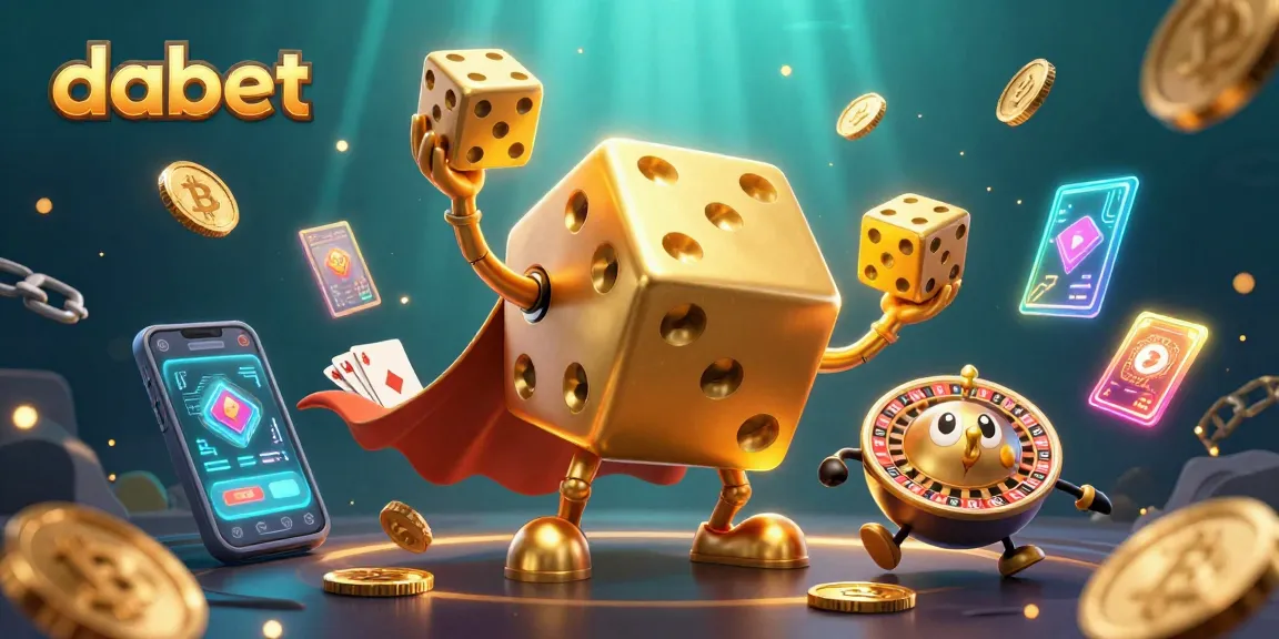 Experience thrilling actions at dabet with a vibrant 3D casino scene showcasing golden dice and crypto elements.