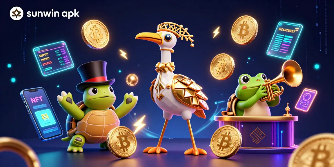 Experience thrilling wins with sunwin apk featuring vibrant casino characters and crypto elements.